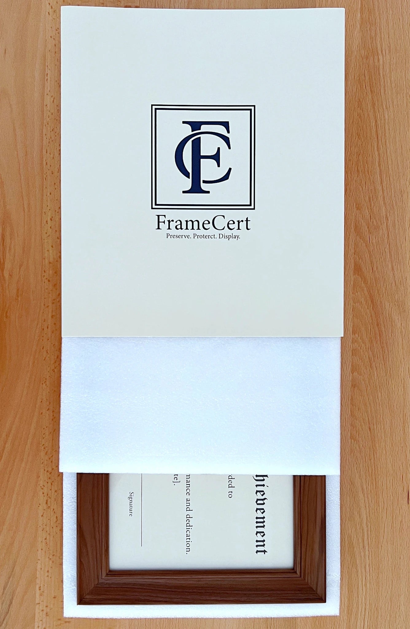 Premium frame product - Solid black walnut diploma frame with archival UV acrylic  - FrameCert