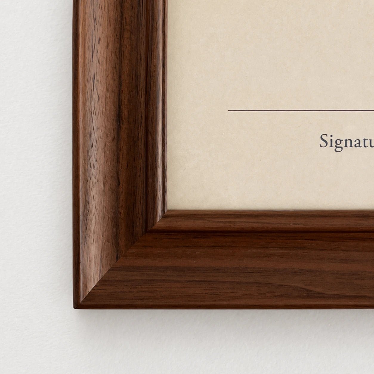 Premium frame product - Solid black walnut diploma frame with archival UV acrylic  - FrameCert