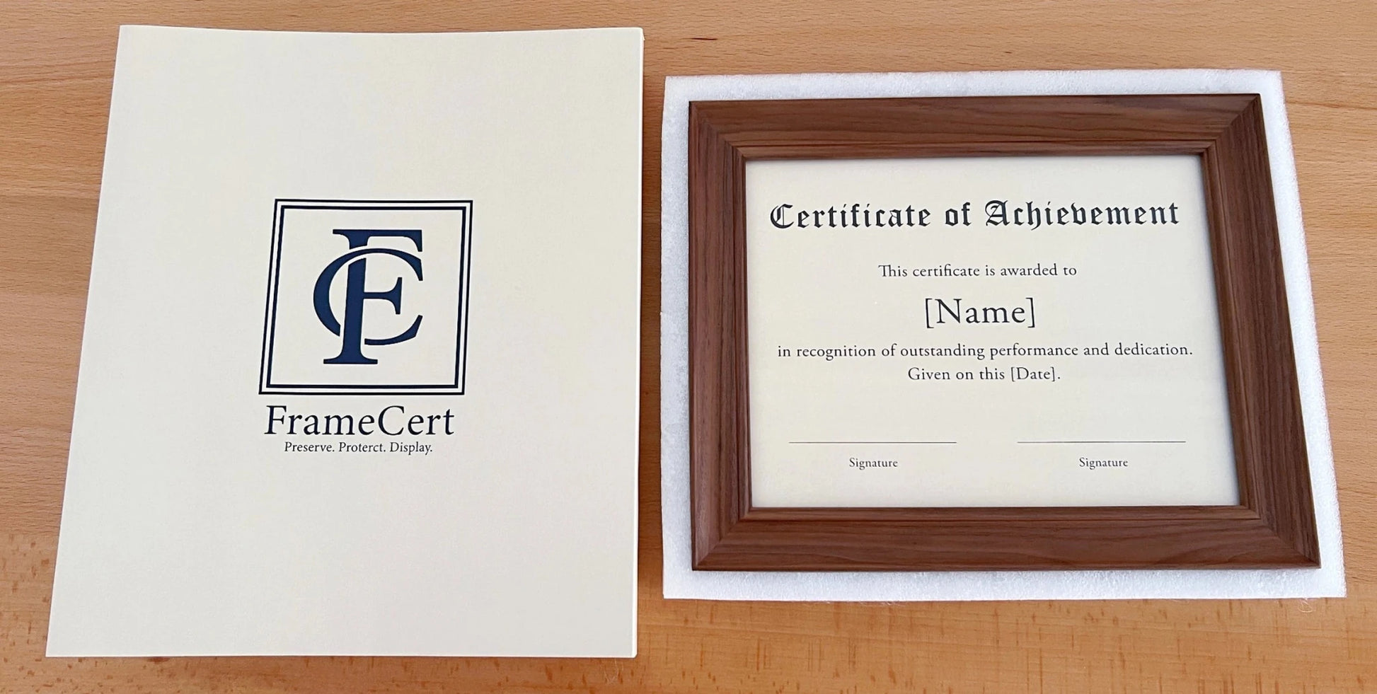 Premium frame product - Solid black walnut diploma frame with archival UV acrylic  - FrameCert